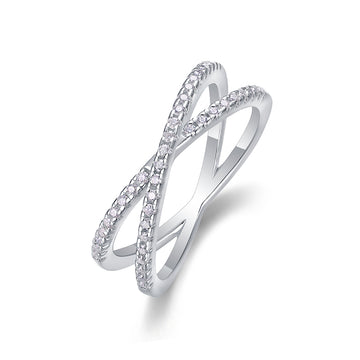 Bague Startrack en argent sterling 925 avec diamants du Mozambique entrelacés - Pavé Sparkle & Daily Luxur