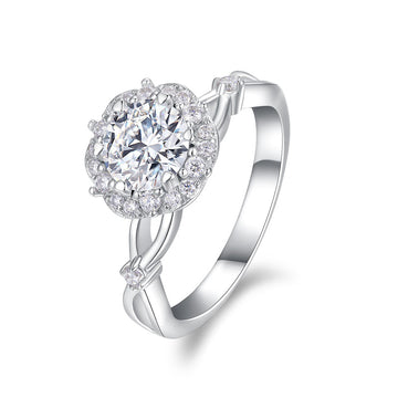 Bague en moissanite florale en forme de fleur : ruban de soie serti de pierres latérales, motif floral 3D, bague de cocktail tendance pour femme