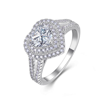 Bague élégante en moissanite cœur | Double halo micro-pavé de diamants scintillants sur les côtés, Princess Dreams