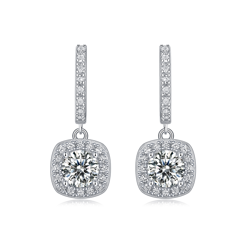 Boucles d'oreilles pendantes carrées en moissanite · Élégance étoilée ｜ Argent sterling 925