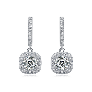 Boucles d'oreilles pendantes carrées en moissanite · Élégance étoilée ｜ Argent sterling 925