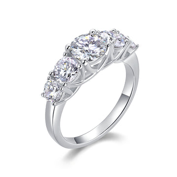 Bague symétrique graduelle en argent sterling S925 avec 5 pierres en moissanite | Design minimaliste élégant pour le quotidien et les occasions spéciales