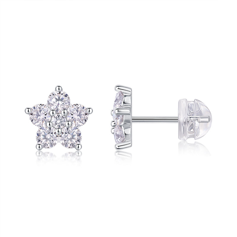 Clous d'oreilles en moissanite à cinq pétales · Motif pavé ｜ Argent sterling 925