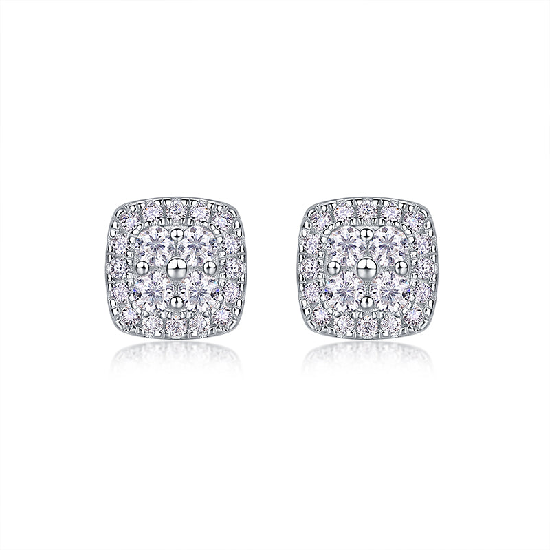 Boucles d'oreilles coussin pavées de moissanite · Scintillement géométrique ｜Argent sterling 925