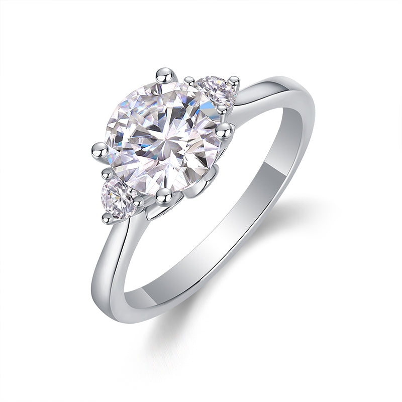 Bague en moissanite | Bague en argent sterling 925 sertie de griffes, étincelle éternelle avec pierres latérales, solitaire intemporel pour femme