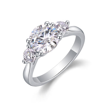 Bague en moissanite à trois pierres en argent sterling 925 avec centre étoilé et accents de pierre ailée, bande incurvée ergonomique pour femme, élégante, pour tous les jours et toutes les occasions