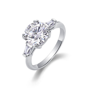 Bague Halo Galaxie : Bague Baguette Clair de Lune Moissanite - Argent 925 - Fiançailles Quotidiennes Fines