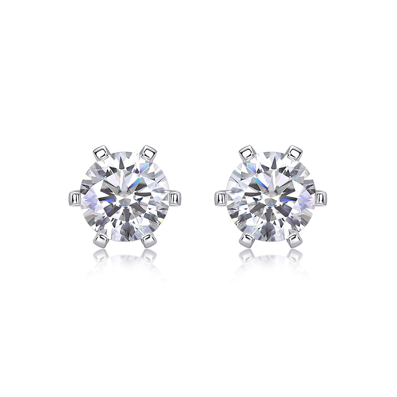 Clous d'oreilles à six griffes en moissanite 1 carat – Brillance diamantée ｜ Argent sterling 925