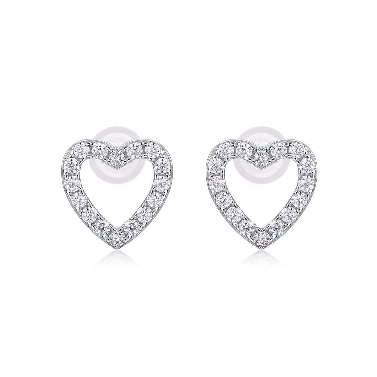 Clous d'oreilles en forme de cœur creux en moissanite · Lumière de l'amour-propre ｜ Argent sterling 925