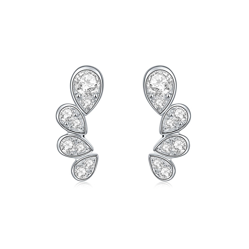 Boucles d'oreilles en forme de larme et moissanite – Quatre pierres brillantes ｜ Argent sterling 925