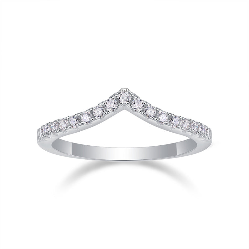 Bague de mariage minimaliste en argent 925 avec moissanite taillée en V et pavé géométrique