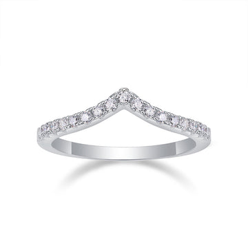 Bague de mariage minimaliste en argent 925 avec moissanite taillée en V et pavé géométrique