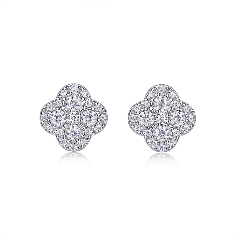 Clous d'oreilles en moissanite et trèfle · Chance quadruple ｜Argent sterling 925