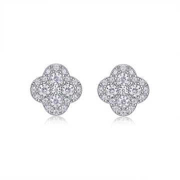 Clous d'oreilles en moissanite et trèfle · Chance quadruple ｜Argent sterling 925