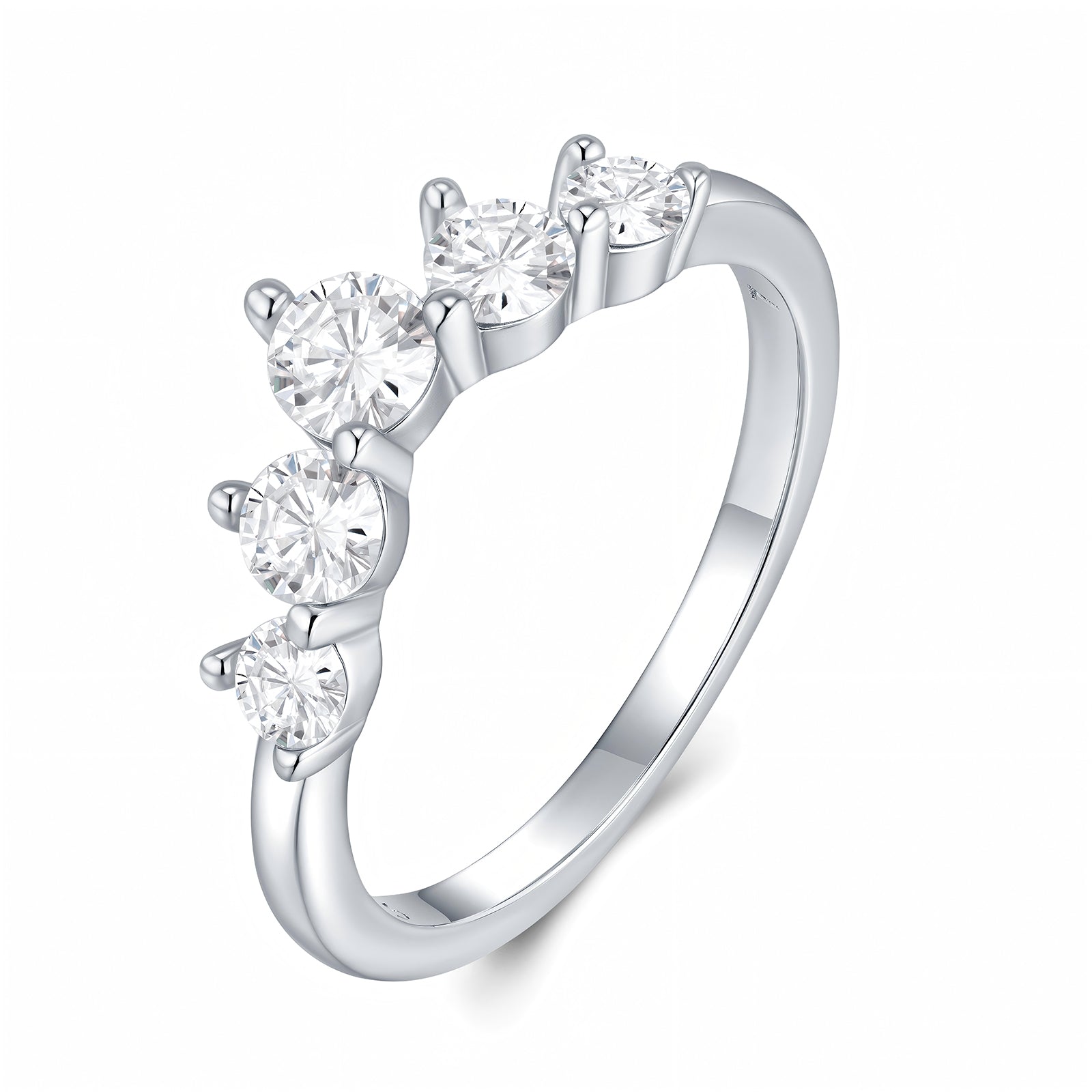 5-Stone Moissanite Ring | 925 Sterling Silver Straight Geo Elegance Everyday to Occasions Timeless Starlight 5 Stones