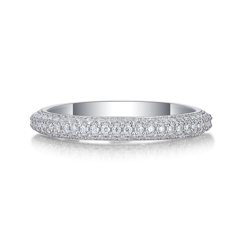 【Femmes dignes d'éclat】Bague en argent sterling avec triple pavé de moissanite - Bling intemporel