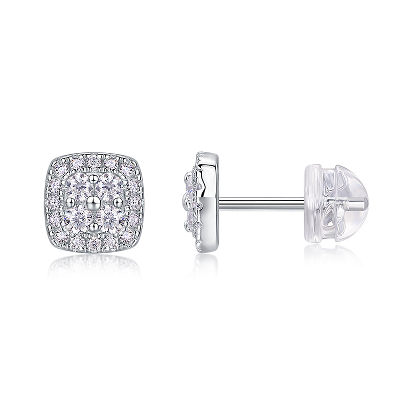Boucles d'oreilles coussin pavées de moissanite · Scintillement géométrique ｜Argent sterling 925