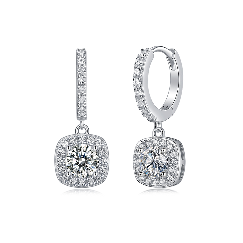 Boucles d'oreilles pendantes carrées en moissanite · Élégance étoilée ｜ Argent sterling 925
