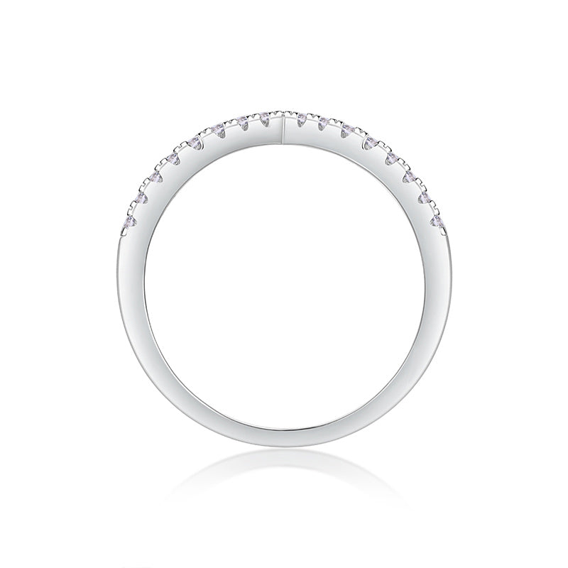 Bague de mariage minimaliste en argent 925 avec moissanite taillée en V et pavé géométrique