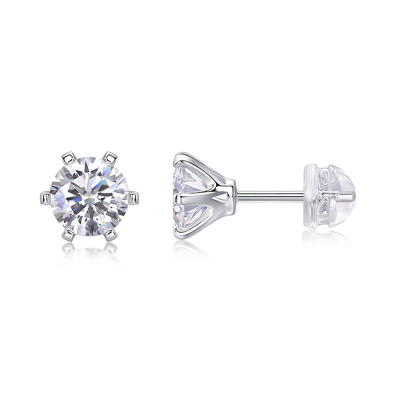 Clous d'oreilles à six griffes en moissanite 1 carat – Brillance diamantée ｜ Argent sterling 925