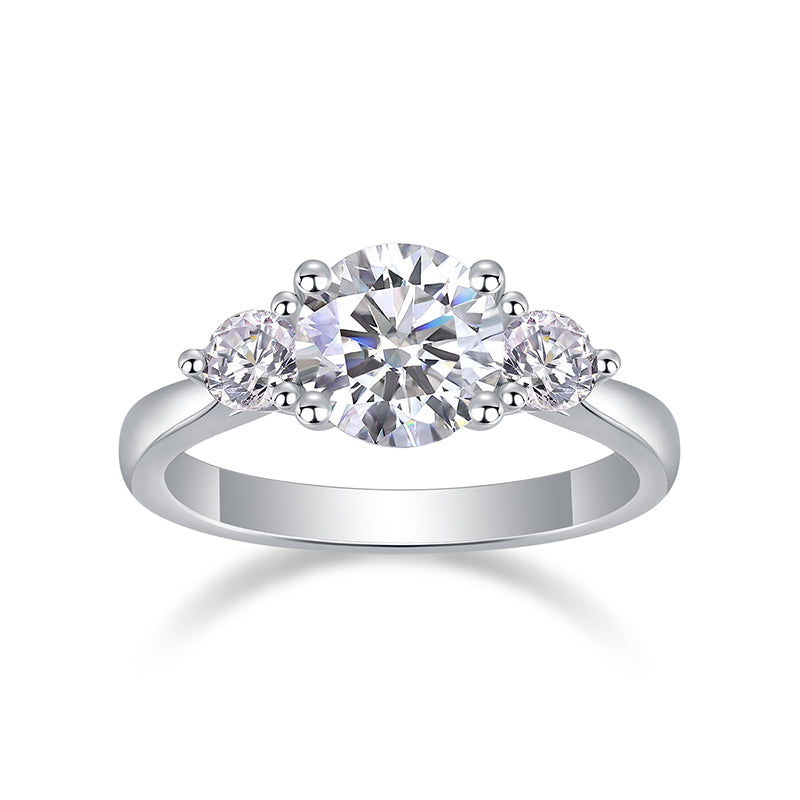 Bague en moissanite à trois pierres en argent sterling 925 avec centre étoilé et accents de pierre ailée, bande incurvée ergonomique pour femme, élégante, pour tous les jours et toutes les occasions