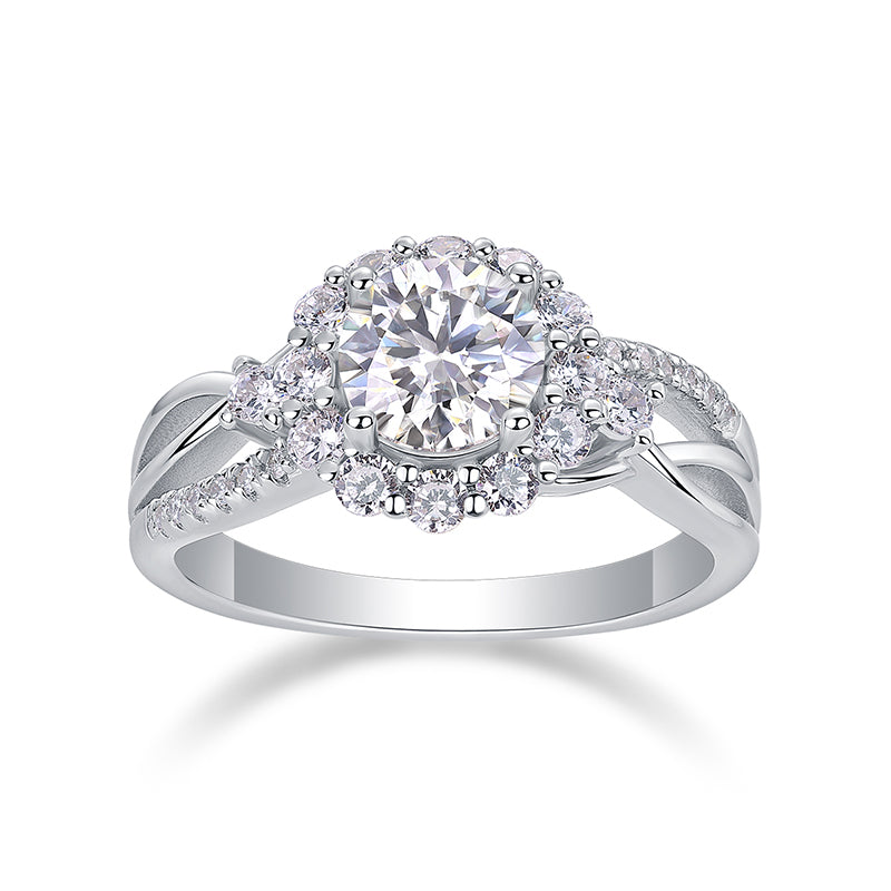 Bague moissanite « Éternelle Étoile » | Anneau ondulé en argent 925 | Clous d'oreilles scintillants avec pierre centrale galaxie | Luxe délicat au quotidien
