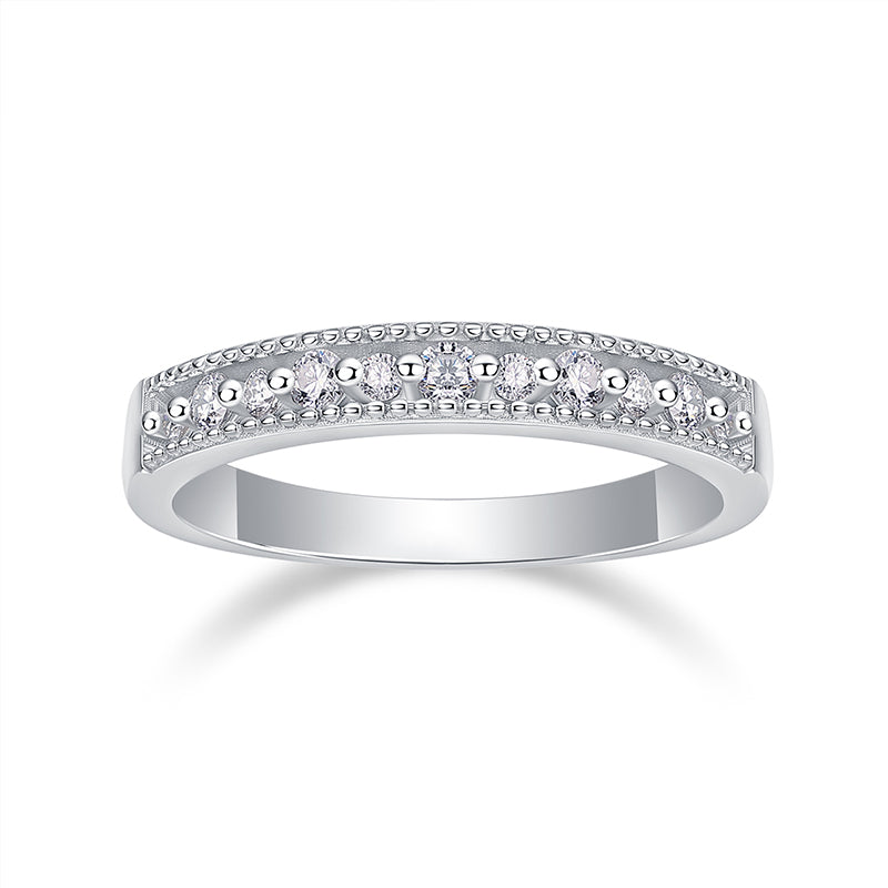 Bague demi-jonc Eternal Starlight en argent 925 avec pavé de moissanite pour femme - Bijoux de luxe délicats