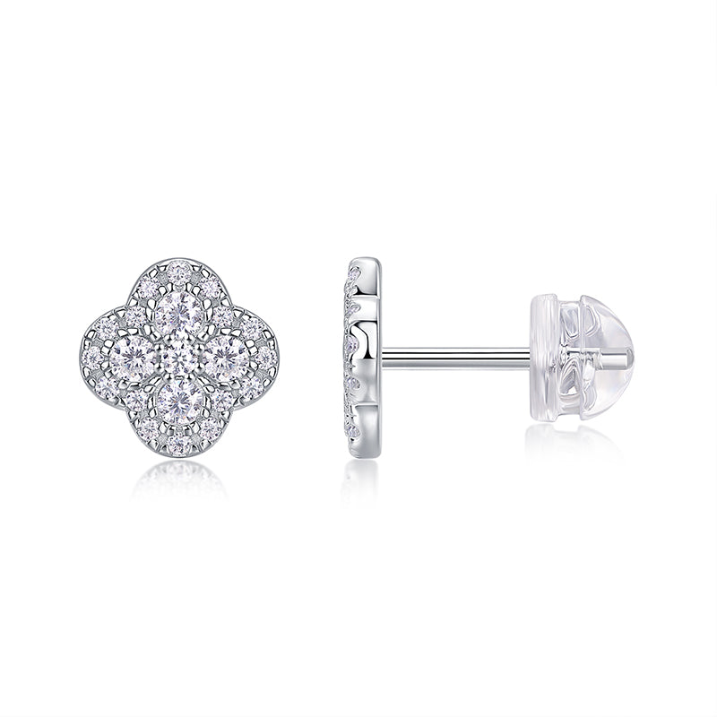 Clous d'oreilles en moissanite et trèfle · Chance quadruple ｜Argent sterling 925