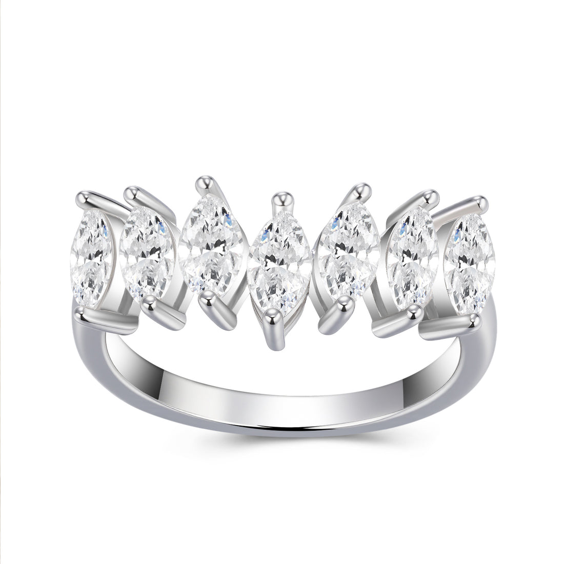 Bague demi-jonc en moissanite marquise : pierres marquise pavées de feu - Sertissage à griffes sécurisé - Design asymétrique élégant - Élégance féminine