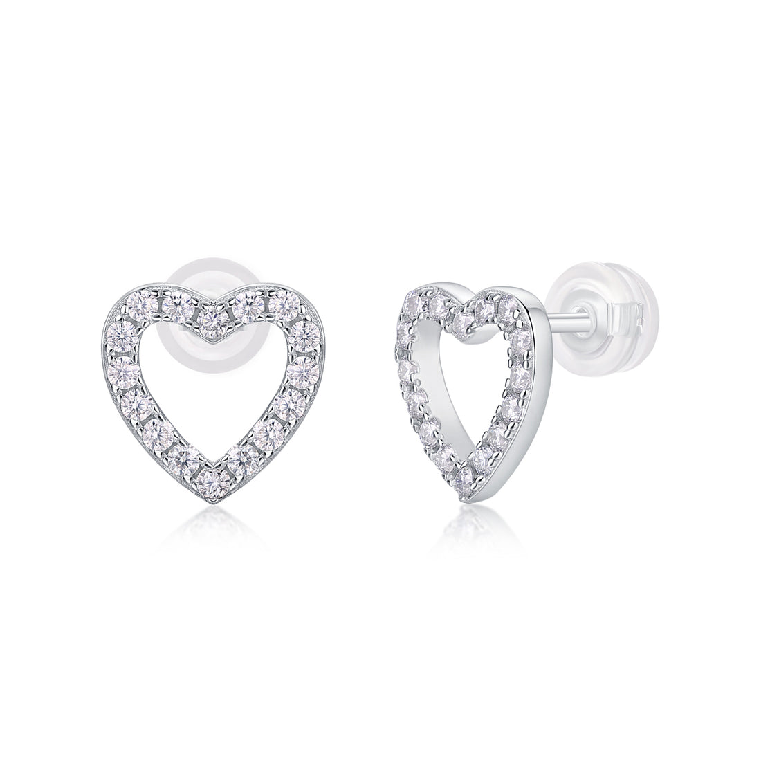 Clous d'oreilles en forme de cœur creux en moissanite · Lumière de l'amour-propre ｜ Argent sterling 925