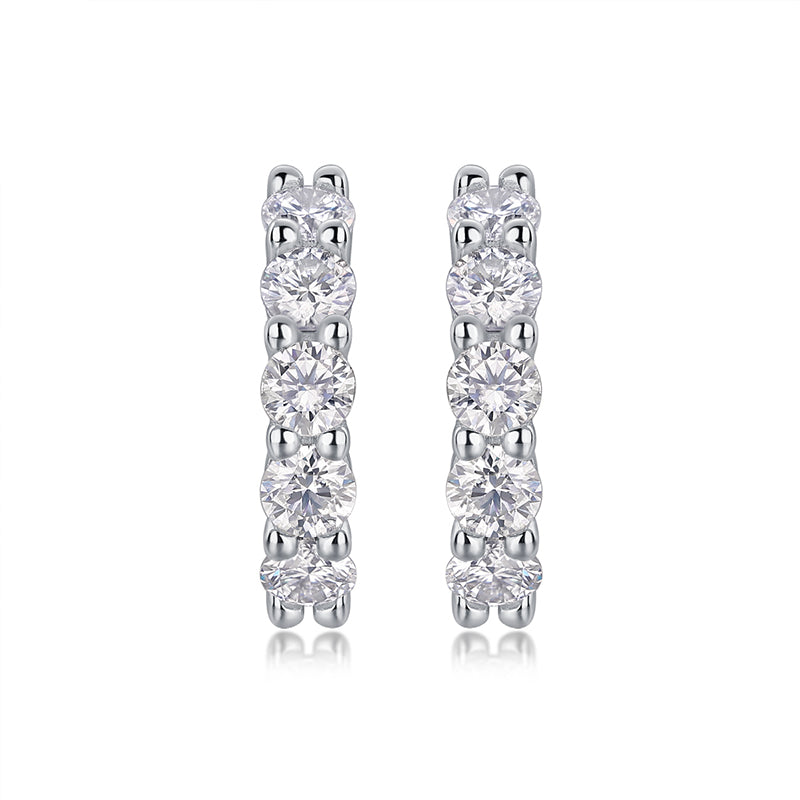 Boucles d'oreilles demi-créoles pavées de moissanite · Polyvalence au quotidien ｜ Argent sterling 925
