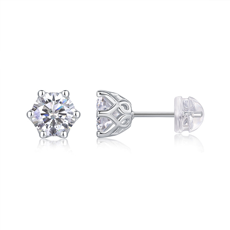 Clous d'oreilles à six griffes en moissanite · Scintillement de vigne céleste ｜Argent sterling 925