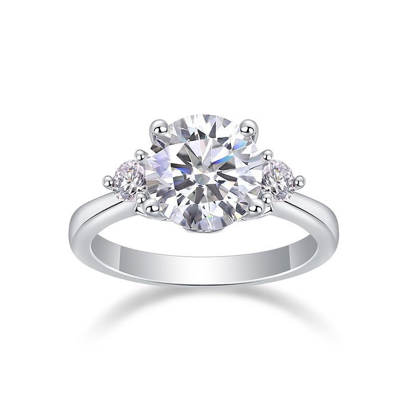 Bague en moissanite | Bague en argent sterling 925 sertie de griffes, étincelle éternelle avec pierres latérales, solitaire intemporel pour femme