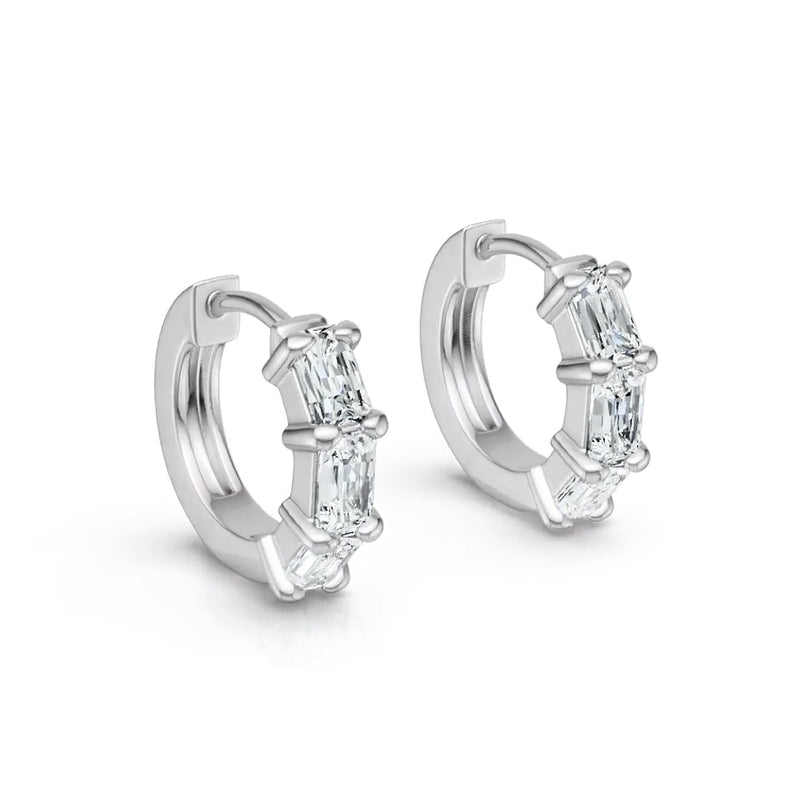 Créoles triples baguettes en moissanite · Structure légère ｜ Argent sterling 925