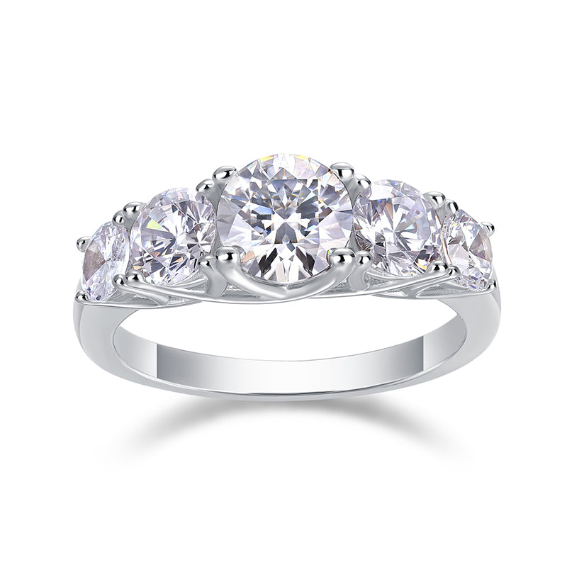 Bague symétrique graduelle en argent sterling S925 avec 5 pierres en moissanite | Design minimaliste élégant pour le quotidien et les occasions spéciales