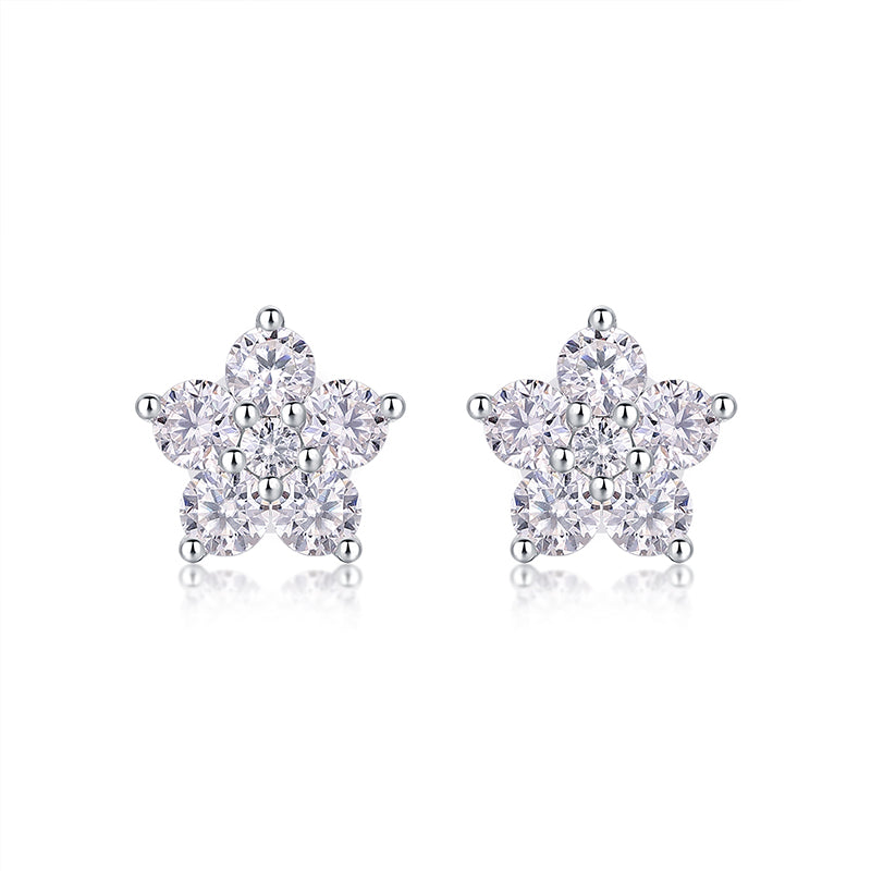 Clous d'oreilles en moissanite à cinq pétales · Motif pavé ｜ Argent sterling 925