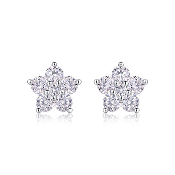 Clous d'oreilles en moissanite à cinq pétales · Motif pavé ｜ Argent sterling 925